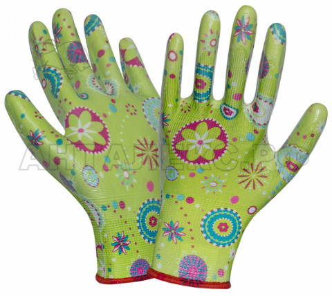 Зеленые перчатки Садовые цветы Нейлон/нитрил 9р-р