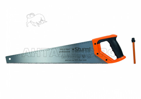 Ножовка по дереву Sturm!, с КАРАНДАШОМ, 500мм,7-8 зуб/1", 3D ЗУБ, Кулибин, pat,
