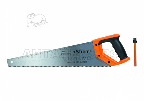 Ножовка по дереву Sturm!, с КАРАНДАШОМ, 450мм, 7-8 зуб/1", 3D ЗУБ, Кулибин, pat,