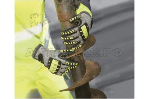 Перчатки порезостойкие трикотажные EOS NOCUT VV910 с двойным нитриловым покрытием, р.9 желт/сер/черн