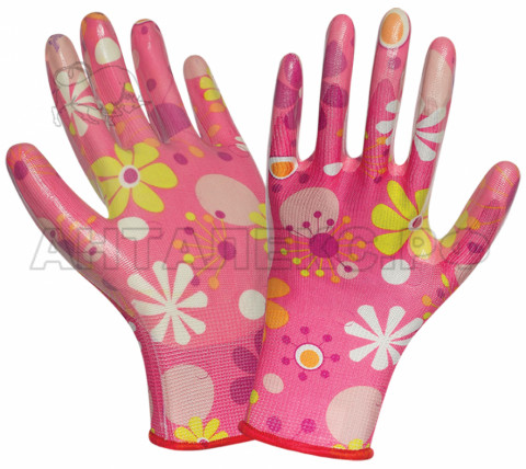 Розовые перчатки Садовые цветы Нейлон/нитрил 7р-р