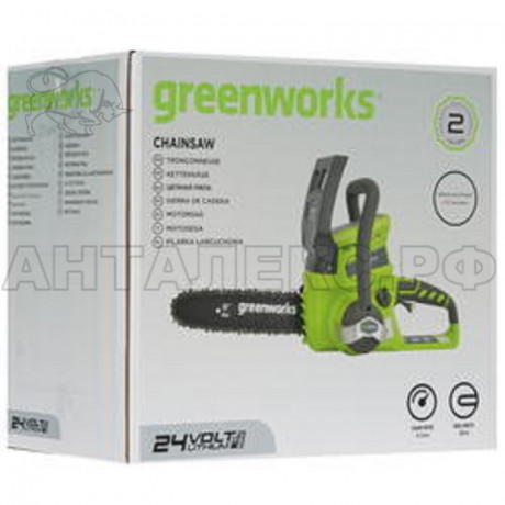 Цепная пила Greenworks (в комл. аккумуляторная батарея 2А*ч и зарядное устройство) 24В