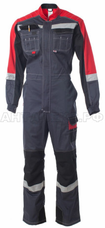 Комбинезон ФОРМУЛА с СОП, цвет т.серый с красной и черной отделкой, р.52-54/3-4