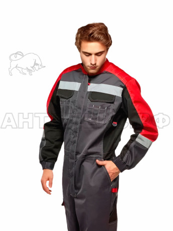 Комбинезон ФОРМУЛА с СОП, цвет т.серый с красной и черной отделкой, р.52-54/3-4
