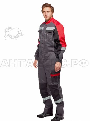 Комбинезон ФОРМУЛА с СОП, цвет т.серый с красной и черной отделкой, р.52-54/3-4