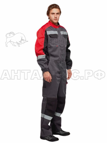 Комбинезон ФОРМУЛА с СОП, цвет т.серый с красной и черной отделкой, р.52-54/3-4