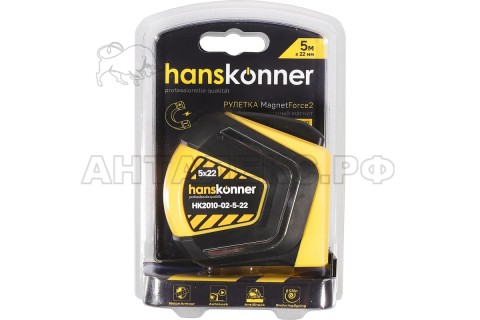 Рулетка Hanskonner. 5x22, автостоп, противоударный обрезин.корпус, СУПЕРМОЩНЫЙ МАГНИТ