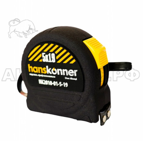 Рулетка Hanskonner. 5x19, 2 стопа, противоударный корпус Soft touch, мощный магнит