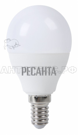 Лампа Ресанта, светодиодная LL-R-G45-7W-230-3K-E14 (шар, 7Вт, тепл., Е14)
