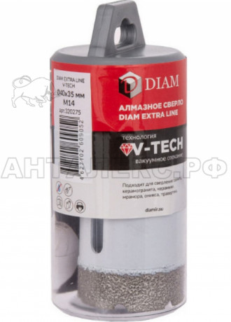 Сверло алмазное DIAM 40x35xМ14 Extra Line V-TECH (вакуум. спекание) керам, керамогран, гранит,мрамор