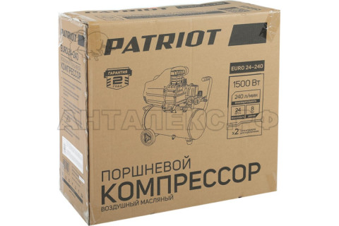 Компрессор Patriot поршневой масляный EURO 24-240, 240 л/мин, 8 бар, 1500 Вт, 24 л