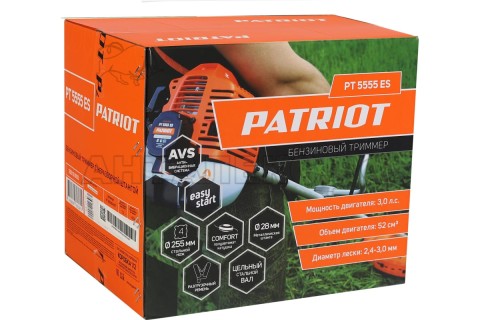 Триммер бензиновый PATRIOT PT 5555ES Country (неразборная штанга); 52 сс, 3.0 л.с.; велос.рукоятка