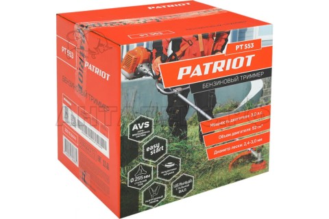 Триммер бензиновый PATRIOT PT 553 (1+1), раб. объем 52сс, 3,0 л.с., "велосипедная" рукоятка, катушка