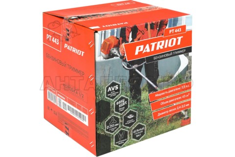 Триммер бензиновый PATRIOT PT 443 (1+1), раб. объем 43сс, 2,5 л.с., "велосипедная" рукоятка, катушка