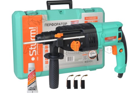 Перфоратор Sturm!, RH25804BR, SDS+, 800 Вт,3 реж.0-4850 уд/мин,0-1100 об/мин,3 Дж.кейс
