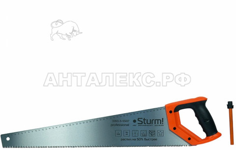 Ножовка по дереву Sturm! с КАРАНДАШОМ, 550мм, 7-8 зуб/1", Кулибин 3D ЗУБ, pat