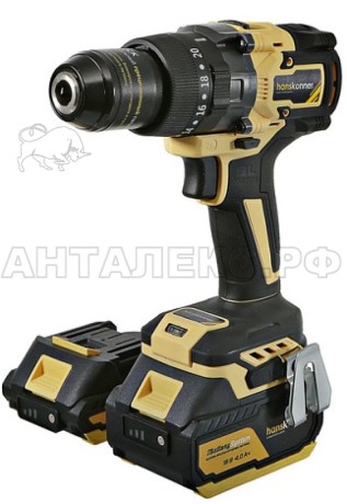 Дрель акк б/щ удар. Hanskonner,HCD18165BLI, 18В, 1BatterySystem,165Нм,1х4.0Ач,1х2.0Ач,13мм,кейс