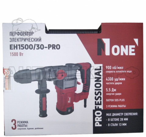 Перфоратор NUMBER ONE EH1500/30-PRO(1500Вт,3-х реж,SDS-Plus,5,5Дж,КЕЙС,28мм бетон,набор буров)