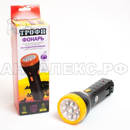Фонарь Трофи TA12, аккум 4V1Ah, радио+9LED, карт