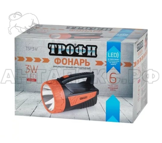 Фонарь Трофи TSP3W, аккум 4V2Ah, 3W LED  з/у 220V. карт (24/192)