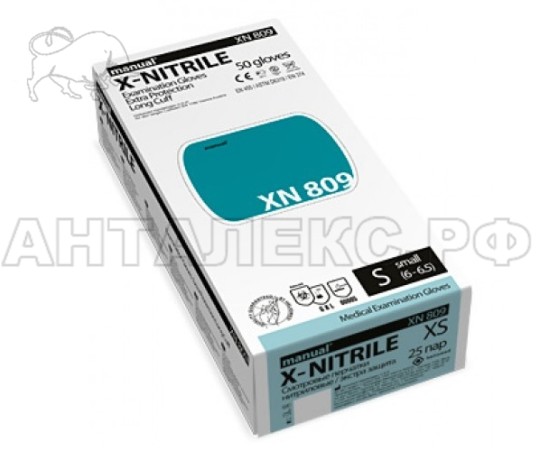 Перчатки смотровые нитриловые  MANUAL XN809 S 25пар 310мм КЩС ВБФ усил. нестерильные неопудр