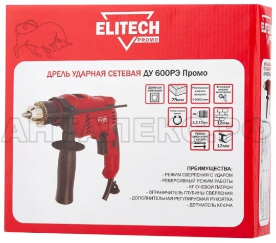 Дрель ударная Elitech ДУ 600РЭ Промо