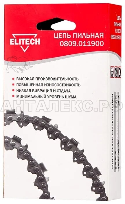 Цепь Elitech дл.30 см, шаг 3/8"LP, ширина паза 1,3 мм. 44 зубьев