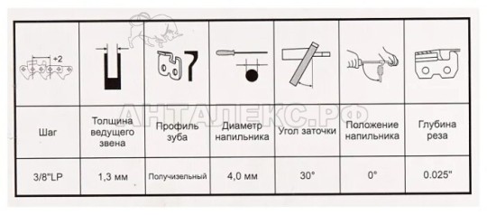 Цепь Elitech дл.30 см, шаг 3/8"LP, ширина паза 1,3 мм. 44 зубьев