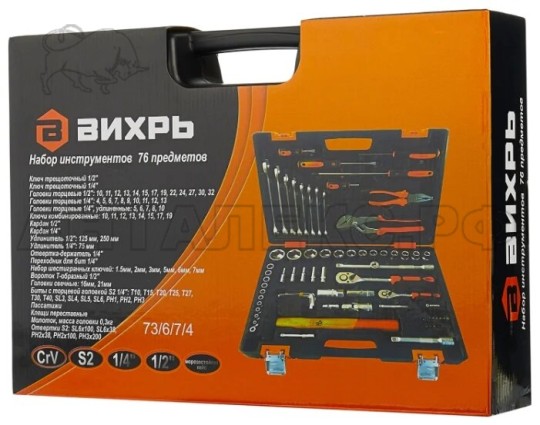 Набор инструментов, 1/2" , 1/4" , CrV, в кейсе 76 предм Вихрь