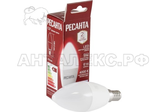 Лампа Ресанта, светодиодная LL-R-C37-6W-230-4K-E14 (свеча, 6Вт, нейтр., Е14)