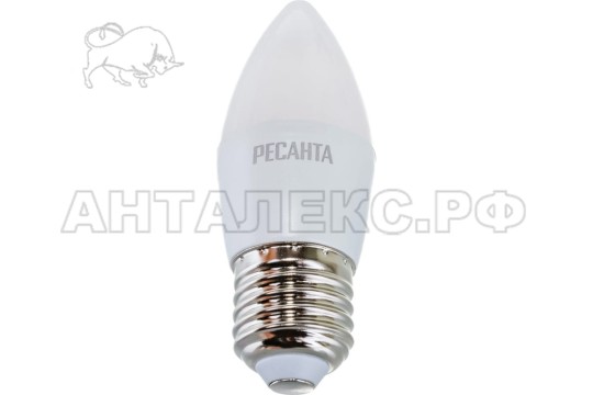 Лампа Ресанта, светодиодная LL-R-C37-6W-230-3K-E27 (свеча, 6Вт, тепл., Е27)
