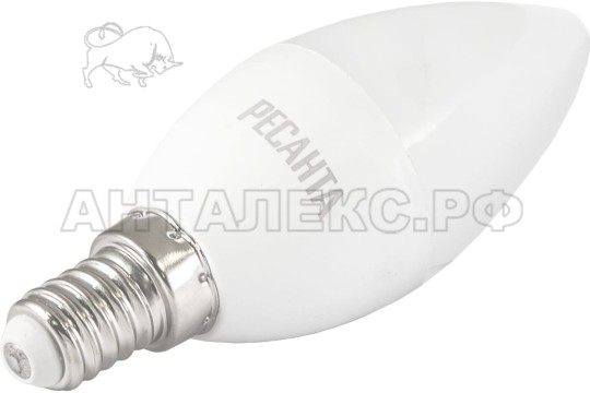 Лампа Ресанта, светодиодная LL-R-C37-6W-230-3K-E14 (свеча, 6Вт, тепл., Е14)