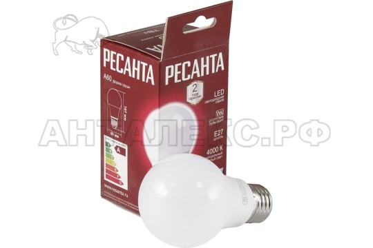 Лампа Ресанта, светодиодная LL-R-A60-7W-230-4K-E27 (груша, 7Вт, нейтр., Е27)
