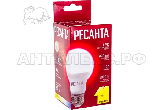 Лампа Ресанта, светодиодная LL-R-A60-11W-230-3K-E27 (груша, 11Вт, тепл., Е27)