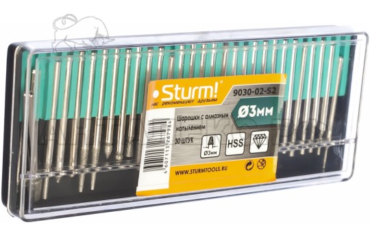 Набор шарошек Sturm! 30шт, хвостовик 3мм, алмазное напыление, блистер
