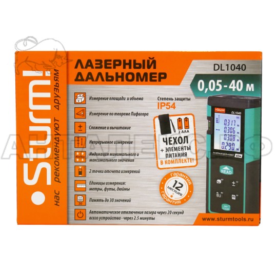 Дальномер лазерный  Sturm!, DL1040, 0,05-40м, LCD дисплей, встроенный уровень, чехол,