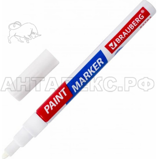 Маркер-краска лаковый EXTRA (paint marker) 2 мм, БЕЛЫЙ, УСИЛЕННАЯ НИТРО-ОСНОВА, BRAUBERG