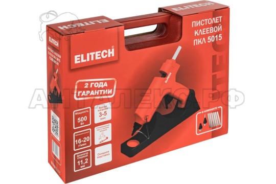 Термопистолет Elitech ПКЛ 5015 (E2208.043.01) клеевой,500/35Вт,11мм,15г/мин,3мин,0.37кг, код 214946