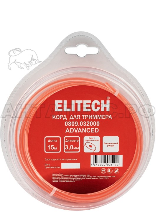 Корд для триммера Elitech 0809.032000, 3.0мм,15м,круг/сердечн,BASF,блистер, код 216280
