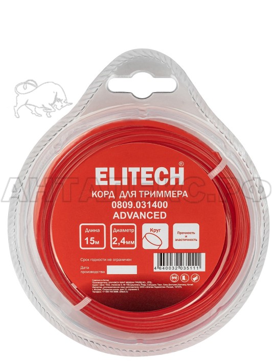 Корд для триммера Elitech 0809.031400, 2.4мм,15м,круг,BASF,блистер, код 216274