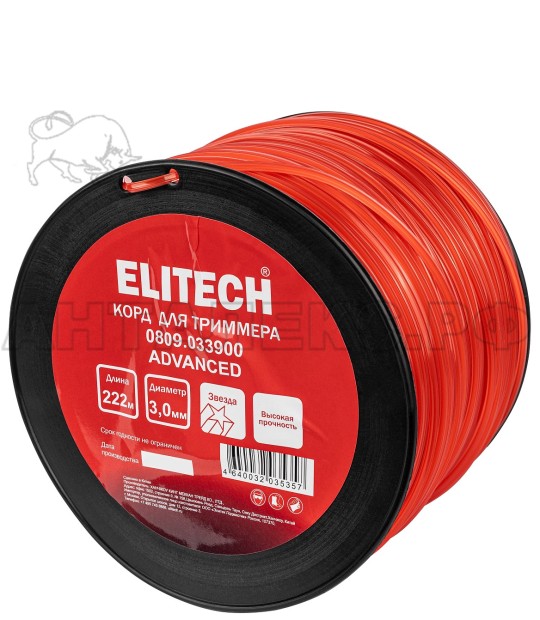 Корд для триммера Elitech 0809.033900, 3.0мм,222м,звезда,BASF,катушка, код 216299