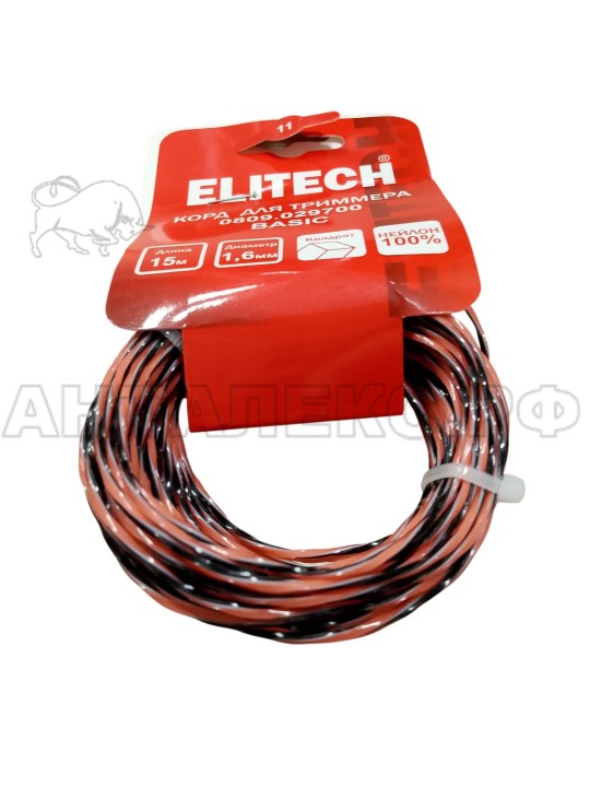 Корд для триммера Elitech 0809.029700, 1.6мм,15м,квадрат,трехцвет,моток, код 216257