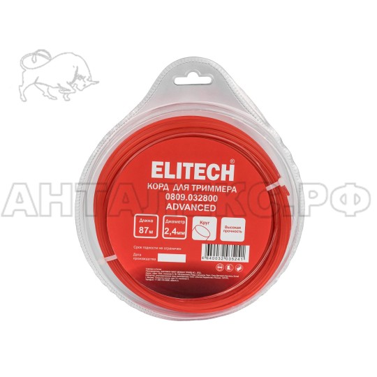 Корд для триммера Elitech 0809.032800, 2.4мм,87м,круг,BASF,блистер, код 216288