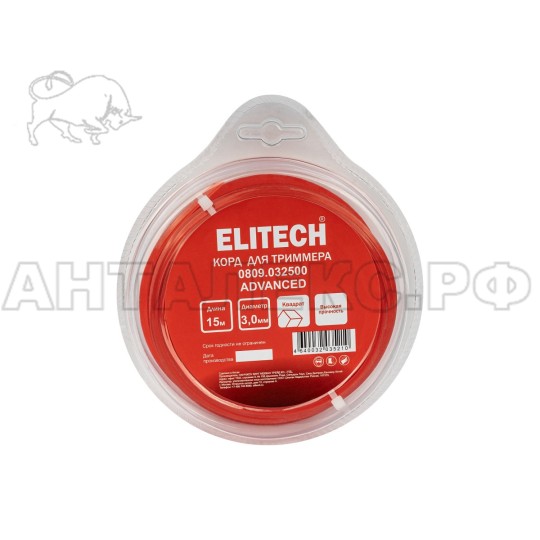 Корд для триммера Elitech 0809.032500, 3.0мм,15м,BASF,квадрат,блистер, код 216285