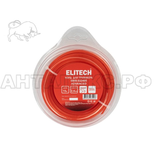Корд для триммера Elitech 0809.032400, 2.4мм,15м,BASF,квадрат,блистер, код 216284